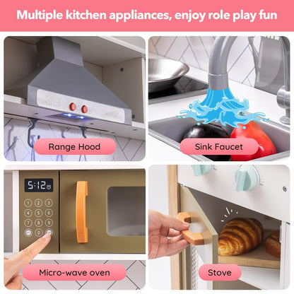 ROBUD 3D Wooden Pretend Play Kitchen Playset For Toddlers Kids Education Toys